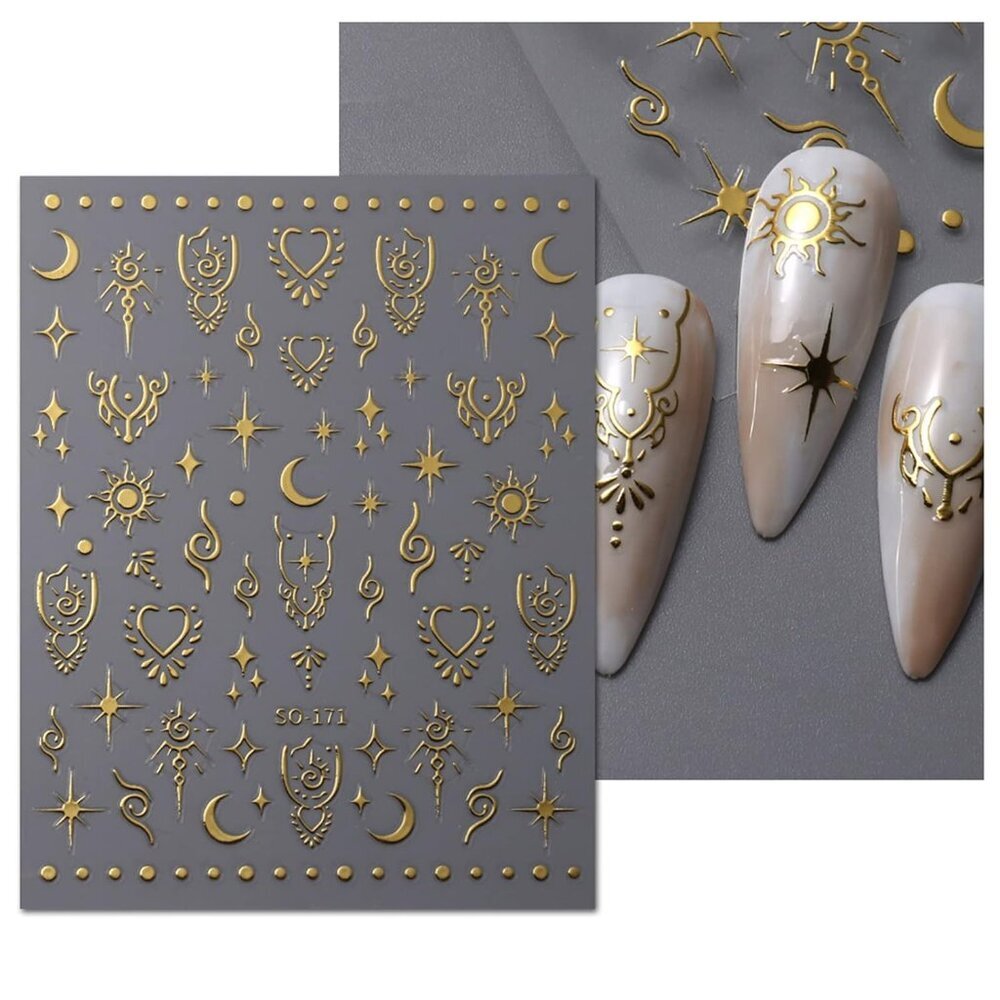 9 Sheets Moon Star Nail Art Stickers Decals Self-Adhesive Pegatinas Uñas Sun Nai - Picture 6 of 8